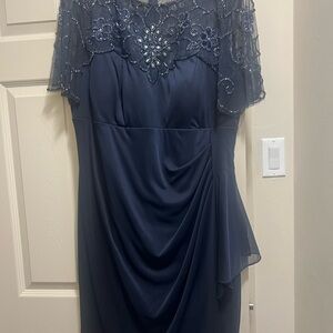 Xscape Midnight Blue Beaded Midi Dress